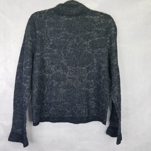 Anthropologie Sweater Lrg Hanna Lace Merino Wool Mock Neck Charcoal Ruffle Sheer - Picture 9 of 15
